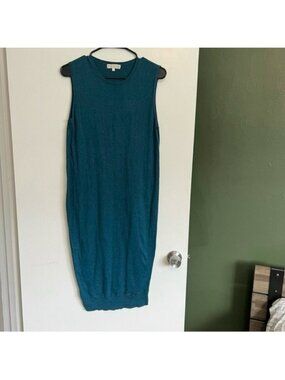 Indigenous blue sleeveless sweater midi dress cotton made in Peru size small